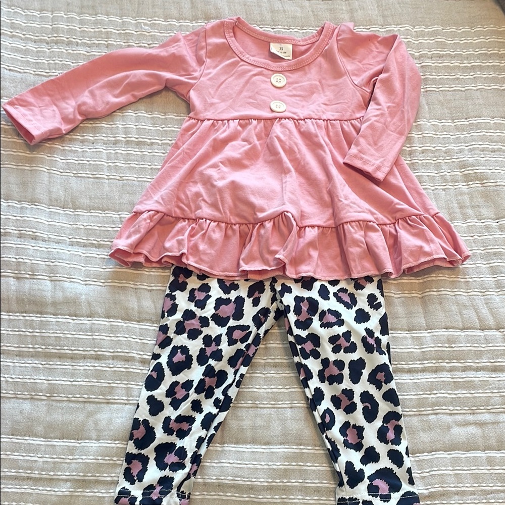 Pink Ruffle Dress with Leopard Print Leggings